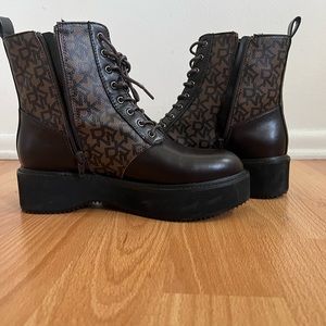 ￼DKNY Roselyn Ankle Lace Up ￼vintage Size 8.5 Women Y2K Brown Leather Black